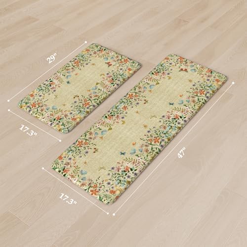 KIMODE Anti Fatigue Mats for Kitchen Floor,Brown Boho Butterfly Floral Rugs