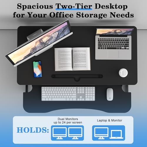 AQQHSAIN Standing Desk Converter 36 Inch Wide Sit to Stand Converter Desk Height Adjustable Riser with Keyboard Tray Laptop and Dual Monitor Desktop Workstation Riser for Home Office Computer