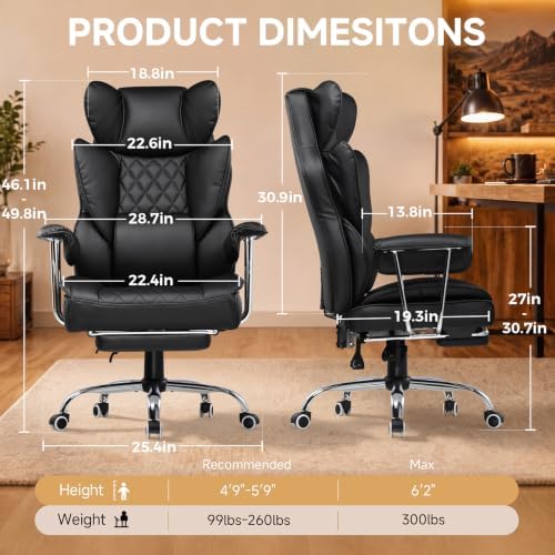 GTPLAYER Big&Tall Ergonomic Gaming Chair, Wide Spring Seat, Linkage Armrest,Earth BLK
