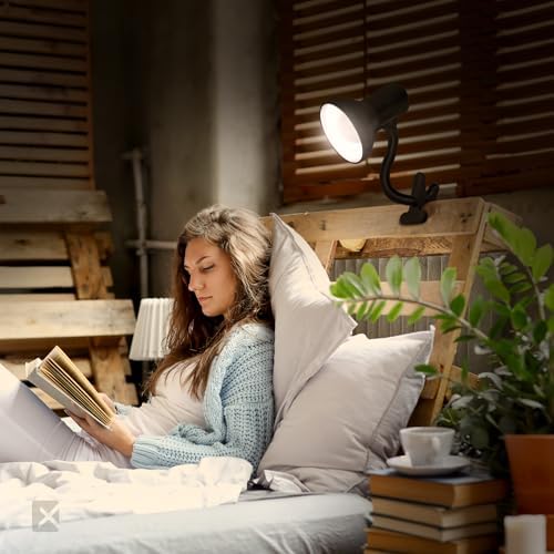 Xtricity LED Clip on Desk Lamp with 360° Flexible Gooseneck, Reading Light for Bed Headboard– A19 Bulb Included, 120V, On/Off Switch, 10.25” Height Table Lamp with Black Finish (2 Pack)