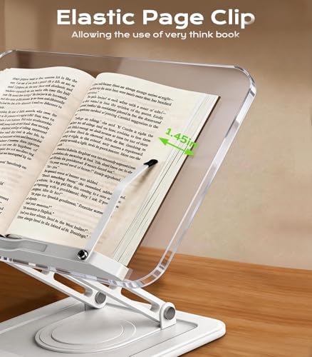 LOXP Ergonomic Book Stand for Reading, 360° Rotating Holder with Page Clip