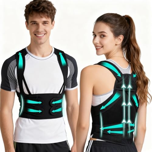 Upgraded Back Brace,Posture Corrector,Lumbar Support with Shoulder Support,Adjustable Full Back Straightener for Upper & Lower Back Pain Relief, Hunchback, Scoliosis & Spine Alignment (M)
