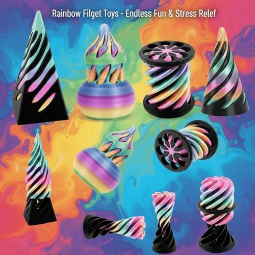 3D Printed Fidget Toys for Adults, 4 Packs Sensory & Stress Relief Desk Toys with Mesmerizing Colors, Smooth Gliding Motion for Anxiety Relief and Focus, Valentines Easter Gift for Him Her He She