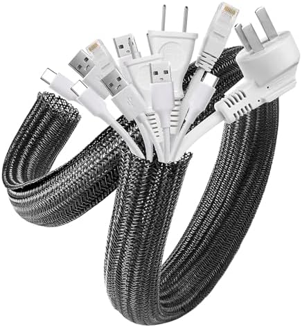 AGPTEK Cable Management Sleeve, 2 Pack 5ft - 1.8 inch Cord Hider, Black