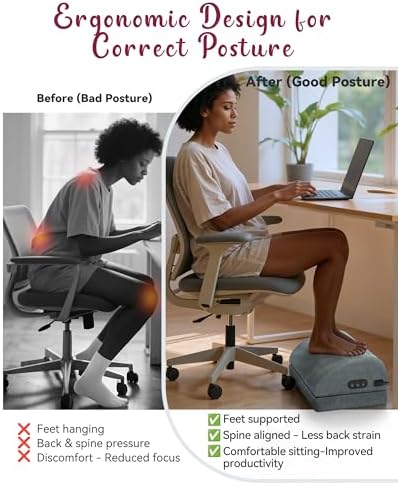 Heated Foot Rest for Under Desk at Work, Foot Stool with Vibration Massage, 2 Heat Levels, Ergonomic Memory Foam Feet Warmer Heater