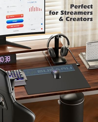 RGB Gaming Mouse Pad – LED Pixel Display with Custom Animations, Tempered Glass, Anti-Slip Base, App Control for Keyboard & Mouse, Multiple Sizes, L 23.5 x 17.8 in,Black