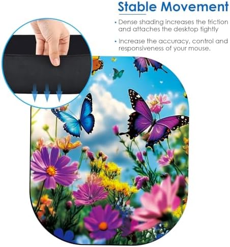 Small Mouse Pad，Mini Mouse Pad 6 x 7 Inch，for Laptop Keyboard Tray Wireless Mouse Home Office Travel，with Non-Slip Rubber Base, Waterproof Mouse Mat，Butterflies in Flower Field