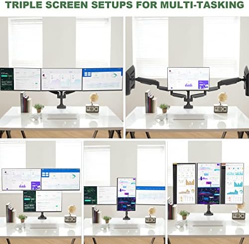 Triple Monitor Stand with Heavy Duty C-Clamp Base for Screens up to 32"