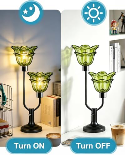 Lightdot Mid Century Modern Flower Green Table Lamp for Bedroom Dimmable