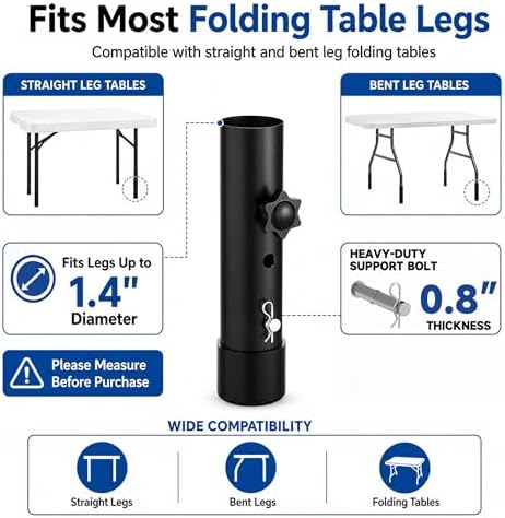 8-Pack Table Legs Extensions for Straight/Bent Folding Tables, Folding Table Leg Extenders, Reduces Stooped Work Improves Back Pain, 2-Level Height Adjustable Furniture Risers (3.6"/ 5.2")