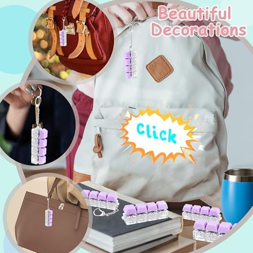 2 Pcs Keyboard Fidget Toy, Keyboard Fidget Keychain 4-in-1 Keyboard Decompression Button Finger Clicker Toys, Button Stress Relief Fidget Gifts for Adult to Relief Stress (Purple)