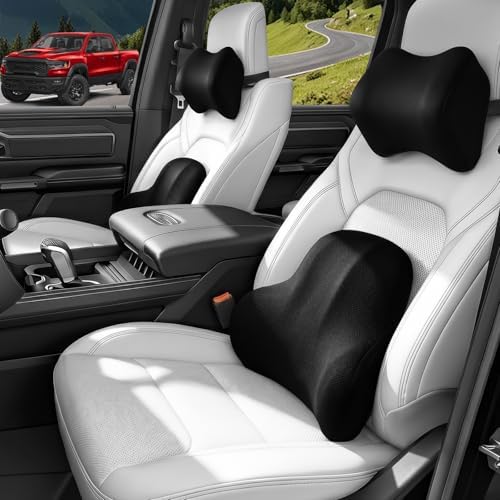 Car Pillow for Dodge RAM1500,Car Neck Pillow,Lumbar Support Pillow for Car,Memory Foam Pillow,Ergonomic Pillow,Adjustable and Washable,Car Essentials for Long Trips,Car Accessories,Ice Silk,1 Set