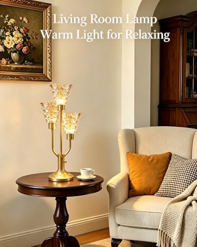 Mid Century Modern Gold Glass Table Lamp Dimmable Nightstand Lamp