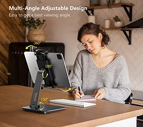iPad Holder Stand, Heavy Aluminum Alloy Multi-Angle Foldable Tablet Stand Holder for 4.7''- 13'' Screen Surface Pro Series, iPad Series, Pro, Mini, Air, Samsung Galaxy Tabs and More (Dark Grey)