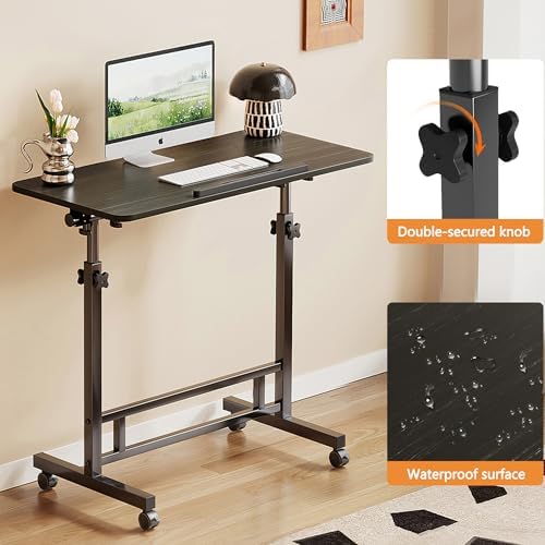 Adjustable Standing Desk - Rolling Portable Desk for Home Office, Black Portable Rolling Desk, Small Standing Desk with Wheels for Walking Pad, Study Room, Teacher