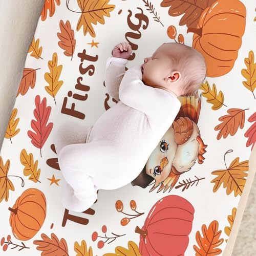 Cute Cartoon Thanksgiving Turkey Autumn Leaves Pattern Baby Changing Pad Cover, Unisex Fall Winter Holiday Nursery Diaper Changing Table Pad Mat Sheet for Boys Girls-16x32