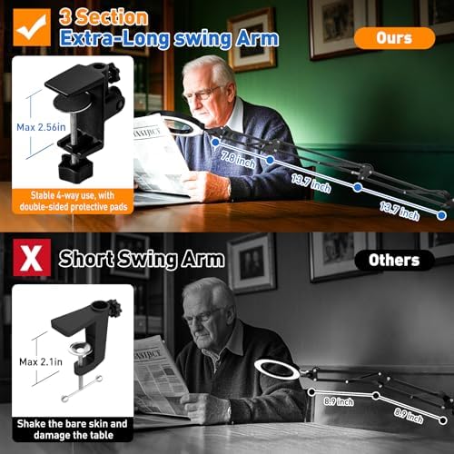 Ultra Long 3-Section Swing Arm 12X Magnifying Glass with Light