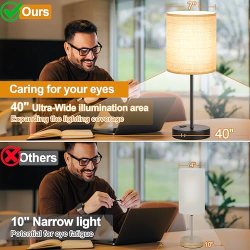 Lynnoland Set of 2 Touch Control Table Lamps, 3-Way Dimmable Bedside Nightstand Lamps for Bedroom Living Room Nursery, 800 Lumens 3000K Warmlight Bulbs Included