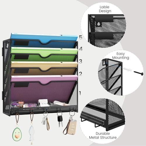 Hanging Wall File Organizer 5-Tier Wall Mount Mail Organizer