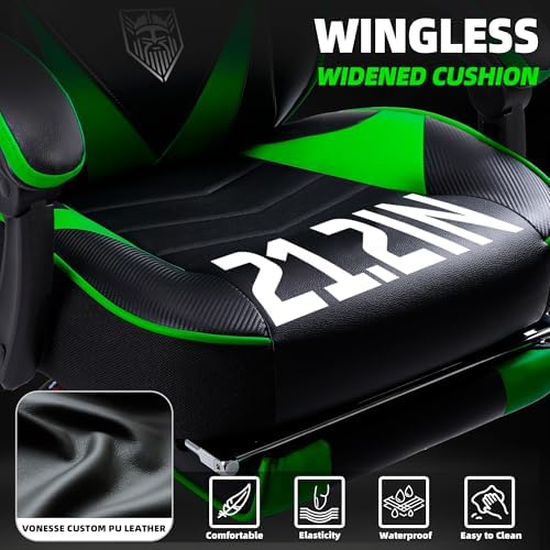 Vonesse Gaming Chair, High Back Gaming Chair with Footrest and Massage, Gaming Chairs for Adults with Pocket Spring Cushion, Big and Tall Reclining Computer Chair with Lumbar Support (Green/Black)