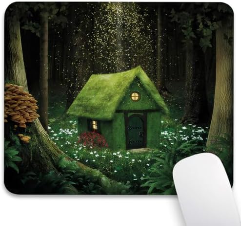 Fantasy Fairy Tale Mouse Pad, Surreal Forest House in Moss Design Desk Mat
