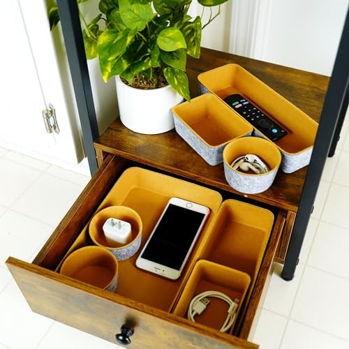 Welaxy Office Desk Drawer Organizer Tray Felt Shallow Storage Bin, Curry