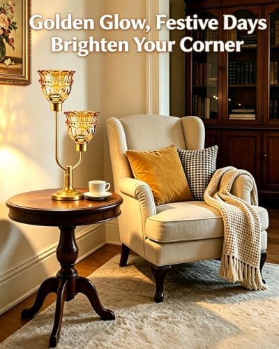 Lightdot Vintage Nightstand Lamps Set of 2 Dimmable Amber Glass Table Lamp
