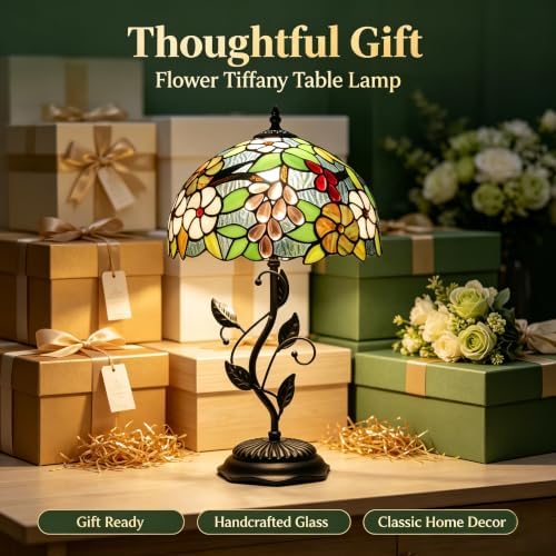 Tiffany Lamp Warm Grape Floral Stained Glass Table Lamp