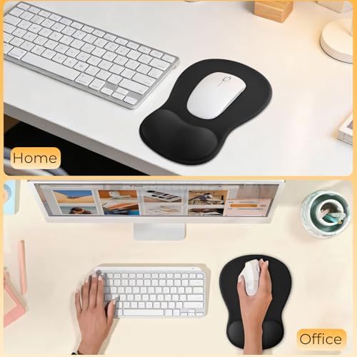 Gel Mouse Pad with Wrist Support, Ergonomic Mousepad with Wrist Rest, Gaming Mouse Pad with Soft Cushion & Non-Slip PU Base & Concave Design & Pain Relief, for Home Office Computer Laptop, Black
