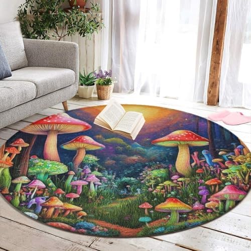 Highly Premium Quality Floor Mat, Office Chair Decor Mat, Room Sofa Yoga Soft Round Carpet Trippy Mushroom Magic World Art, 36inch