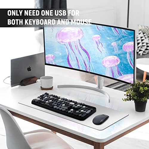 FOPETT Wireless Keyboard and Mouse Combo, 104 Keys Full-Sized 2.4 GHz Round Keycap Colorful Keyboards, USB Receiver Plug and Play, for Windows, Mac, PC, Laptop, Desktop (Grey)