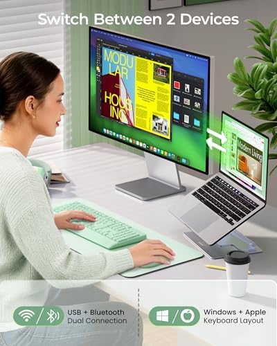 seenda Wireless Bluetooth Ergonomic Keyboard Mouse Combo, Full Size, Green
