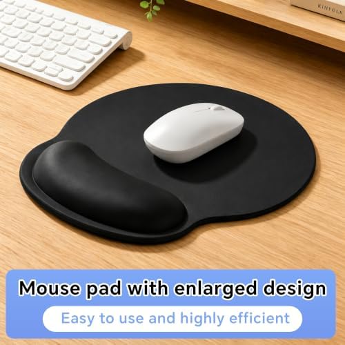 Ergonomic Mouse Pad with Wrist Rest, Contoured Fit Relieves Wrist Pressure, Smooth Lycra Surface for Free Gliding, Non-Slip PU Base, Soft Elastic Support Mouse Mat for Home Office (Black)