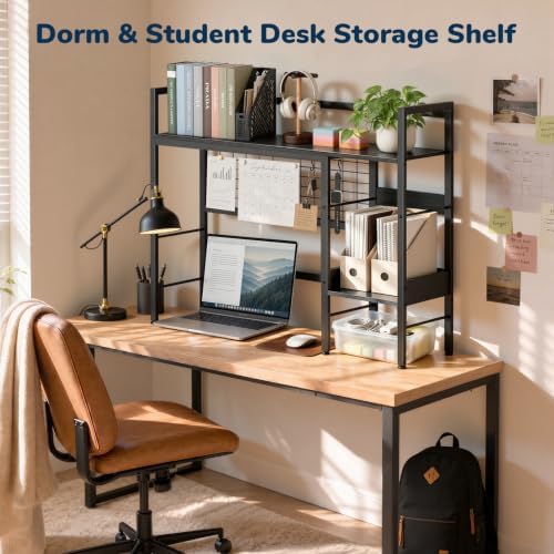 Desk Shelf, 38.6" Desk Hutch with Pegboard Hooks Set, Black