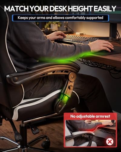 Dowinx Gaming Chair with Footrest, 330lbs Computer Chair 2D Lift Linkage Armrest, Massage Lumbar, Height Adjustable Ergonomic Comfy Video Game Chairs for Home Office Streaming, Long Gaming, White