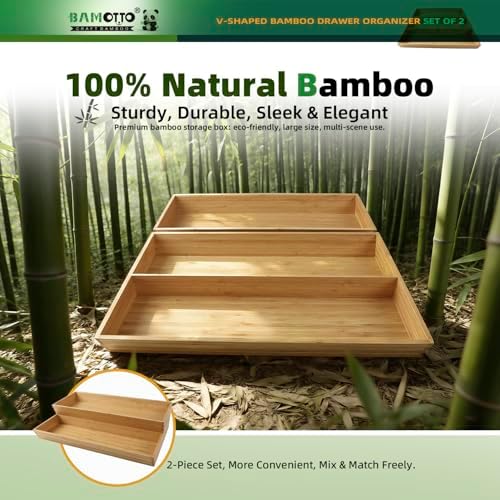 BAMOTTO CRAFTBAMBOO Long V-Shaped Bamboo Drawer Organizer Set of 2