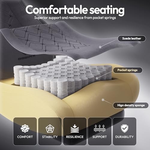 Dowinx Gaming Chair with Heated Massage Lumbar Support,Big and Tall Fabric Gaming Chairs for Adults with Footrest, Ergonomic Computer Game Chair with Poket Spring Cushions, 350lbs, Gray