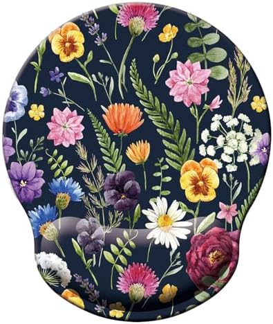 Mouse Pad with Wrist Support, Ergonomic Mouse Pad with Memory Foam Wrist Rest Cushion, Non-Slip Rubber Base Gaming Mice Pad for Home Office Computer Laptop, Multi Flowers