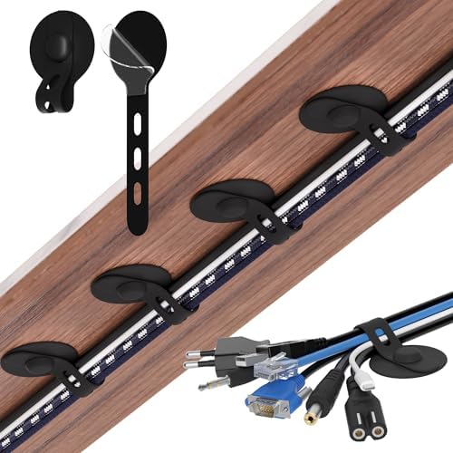 Cable Management Under Desk, Adhesive Cable Ties, 30Pack-Black