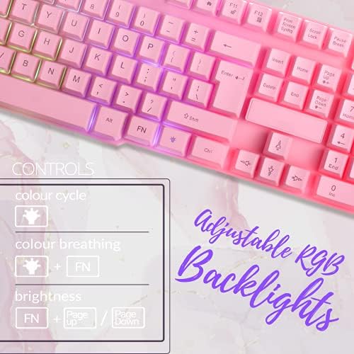 Pink Gaming Keyboard and Mouse Headset Headphones and Mouse pad, Wired LED RGB Backlight Bundle Pink PC Accessories for Gamers and Xbox and PS4 PS5 Nintendo Switch Users - 4in1 Edition Hornet RX-250