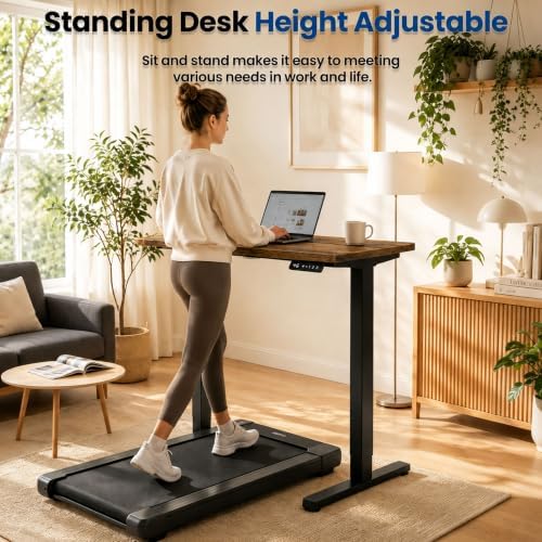 35" x 20" Electric Standing Desk, Compact Height Adjustable Desk for Small Spaces, Small Ergonomic Sit Stand Workstation for Home Office Bedroom Apartment (Rustic Brown)