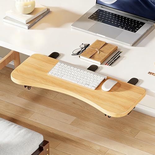 Natural,A52*24,Ergonomics Desk Extender Tray, Desktop Extender with 3/4 stand, 30"x9.4" Clamp on Table Mount Arm Wrist Rest Shelf, Small Table Edge Extender Tray, 90° Foldable Computer Arm Rest for De