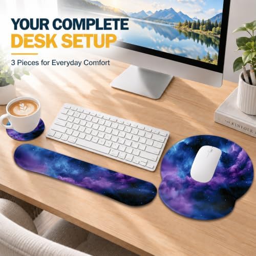 Starry Sky Wrist Rest Mouse Pad 3 Piece Set with Keyboard Rest and Coaster