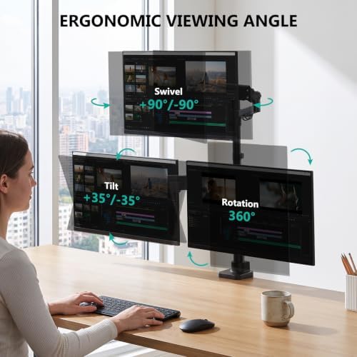 WALI Stacked Triple Monitor Mount for 13-42 inch Curved Screen, Max 26.4lbs
