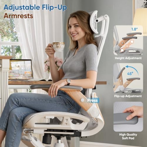 Ergonomic High-Back Office Chair with Footrest – Flip-Up Arms, 3D Headrest, 135° Recline, and Wide Mesh Seat with Lumbar Support. Rolling Swivel Task Chair for Gaming or Work, Sturdy, 300 LBS, 01NT-FT
