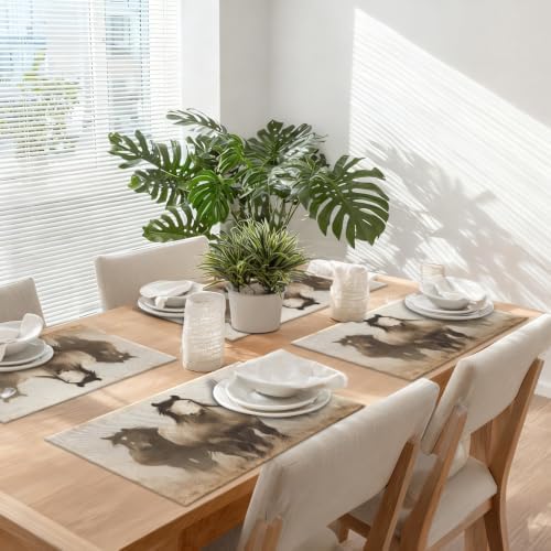 Faded Horses Placemats, in Sepia Field Place Mats for Dining/Kitchen Table Waterproof Washable Linen Heat Insulation Dinner Table Mats 12X18 in 6 Pcs