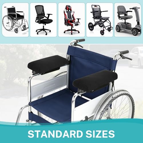 Elderly Wheelchair Armrest Pad (Pair) - Mobility Scooter Elbow Pillow Tray Soft Cushion, PE Hose Filling Accessories Pads for Wheelchair Arm Rest, Office Transport Chairs (Black)