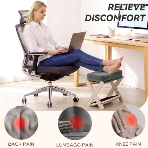 Adjustable Foot Rest Under Desk at Work, 16.6" Wide Wooden Ergonomic Footstool with 3 Height Options, Velvet Cushion, Non-Slip EVA Stepping Surface & Posture Support for Office, Home & Gaming
