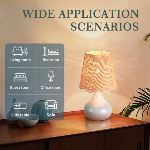 Blue Small Touch Control Table Lamp for Bedroom, Blue Bedside Lamps for Nightstand,Cute Mini Small Table Lamps for Small Spaces with Scalloped Shade for Kitchen Counter,Bookshelf,Living Room