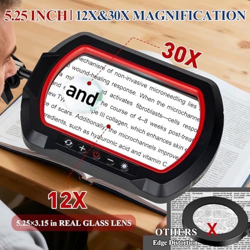 12X 30X Square Magnifying Glass with Light and Clamp